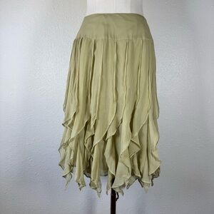 Vintage Y2K Cachet green fairycore ruffle asymmetrical 100% silk skirt size 6